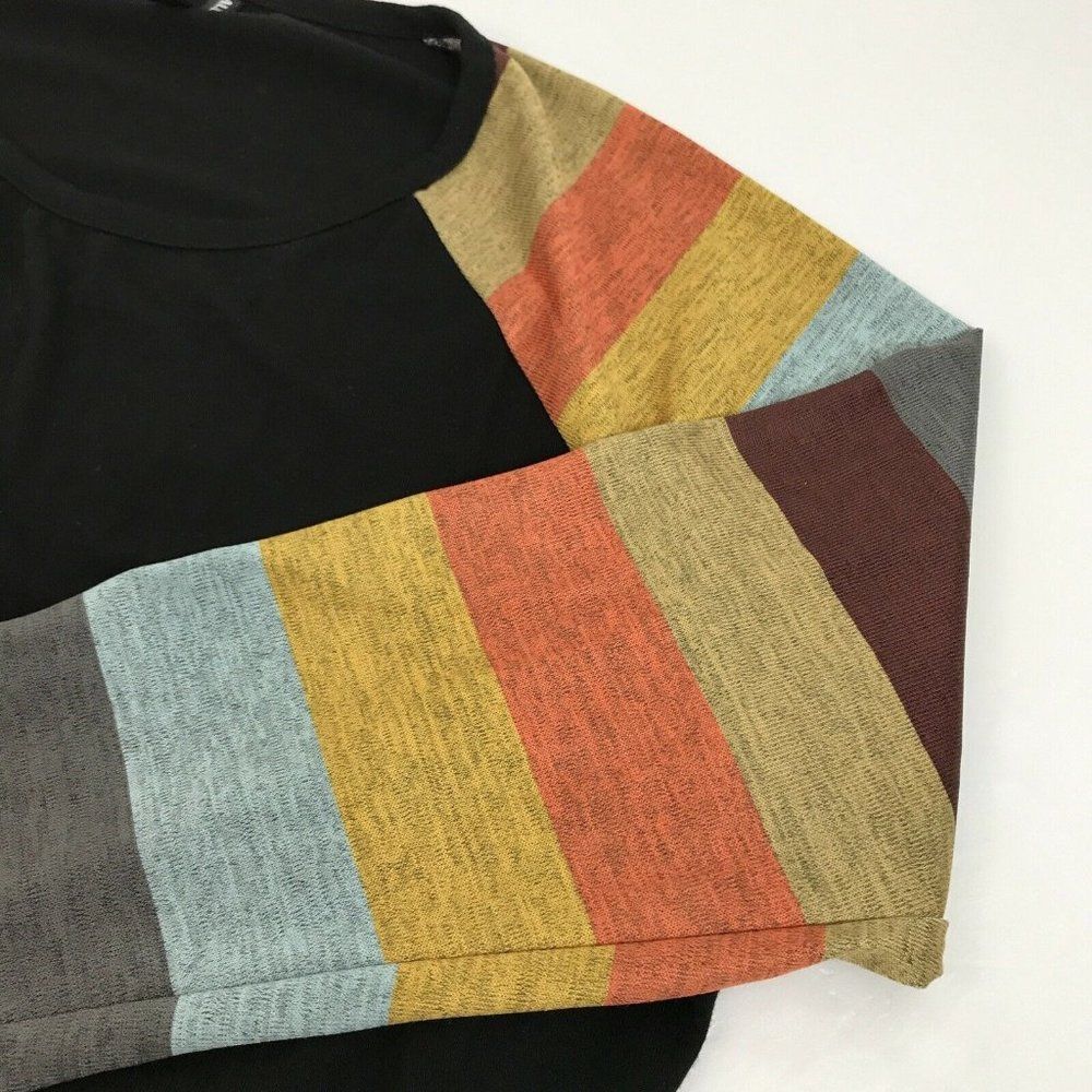 Striped Sleeve Black Women's Top - Picture 4 of 5